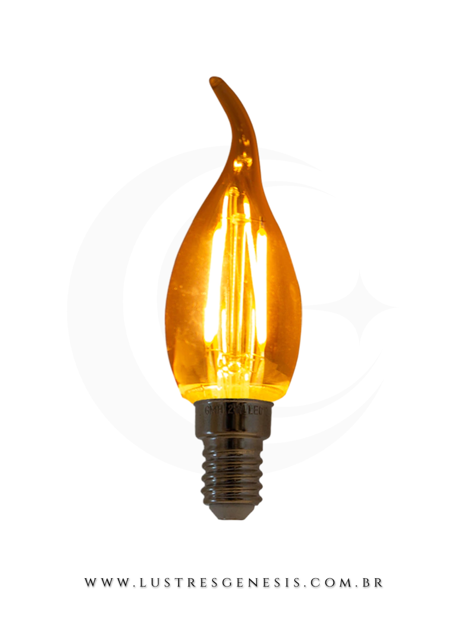 Lâmpada de filamento LED modelo vela chama 2W Squirrel Cage GMH, formato decorativo âmbar com soquete E27 ou E14.
